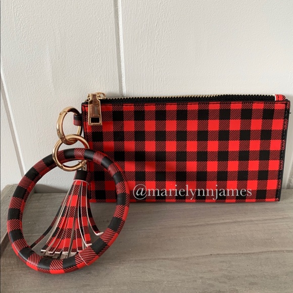 Boutique Handbags - Buffalo Plaid Purse Bangle Keychain Key Ring